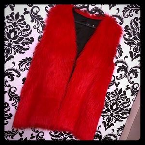 Bright Red Faux fur Vest